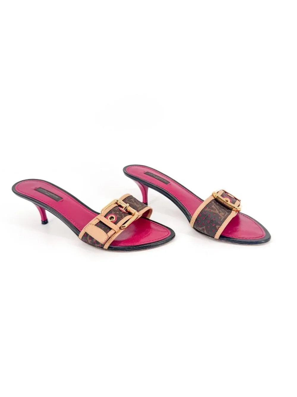 Louis Vuitton Vintage LV Kitten Mule Sandals Brown Size 36.5 US 6.5 Women's